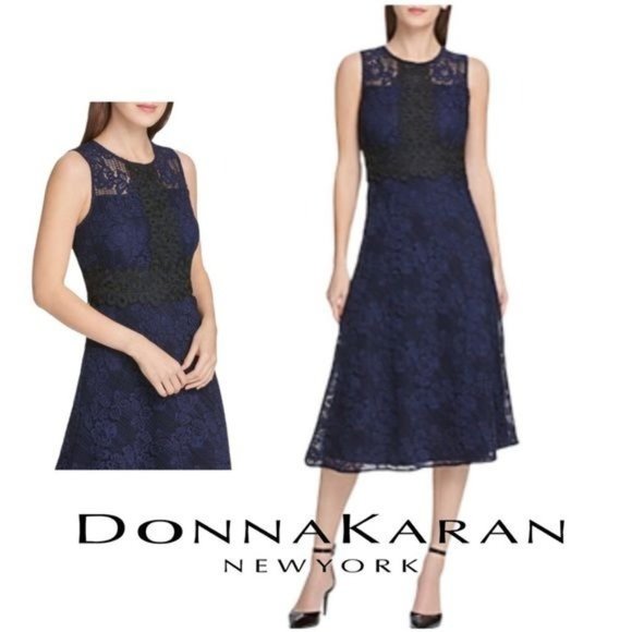 Donna Karan Dresses & Skirts - NWT DONNA KARAN dress lace dress a-line dress navy size 4 floral